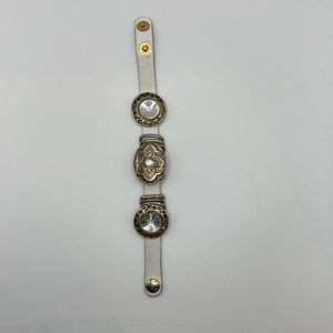VINTAGE Rau Klikit Leather Strap and Gold Toned Faux Diamond Medallions Bracelet